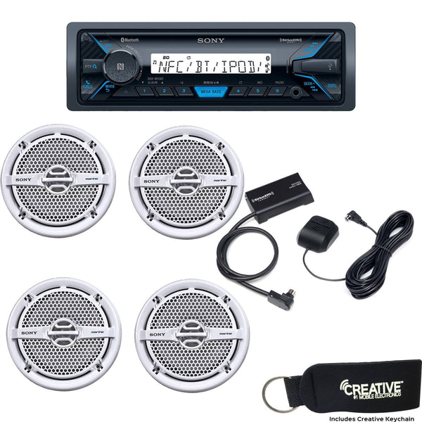 Sony DSX-M55BT Bluetooth Marine Receiver with Two Pairs of XS-MP1611 White 6.5" Speakers and Sirius XM Tuner Bundle