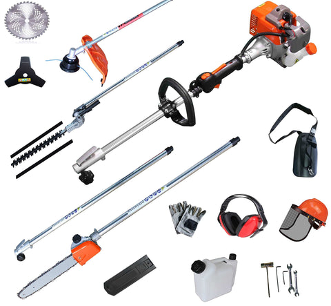 PROYAMA 26cc 5 in 1 Trimming Tools, Multi Functional Sets Gas Hedge Trimmer, String Trimmer, Brush Cutter, Pole Chainsaw Pruner with Extension Pole