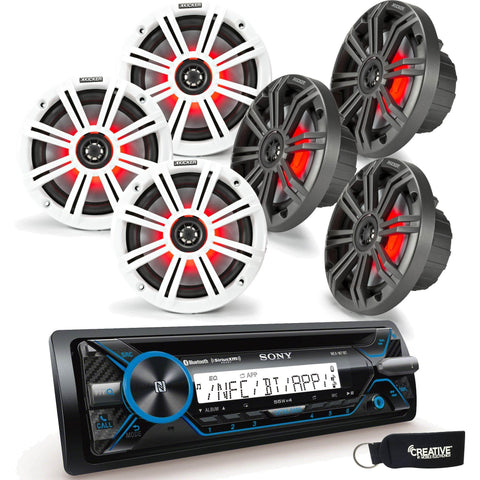 Sony MEX-M71BT Marine CD & Bluetooth Receiver Package with Kicker KM654 LED 6.5" Marine Speakers (3 Pair)