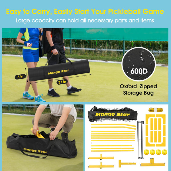 MangoStar Pickleball Net, 22FT Portable Pickleball Nets with Exclusive Ball Holder, Court Marker, 4 Pickleballs, Tape Measure, Regulation Size Pickle Ball Net for Outdoor Indoor Driveway