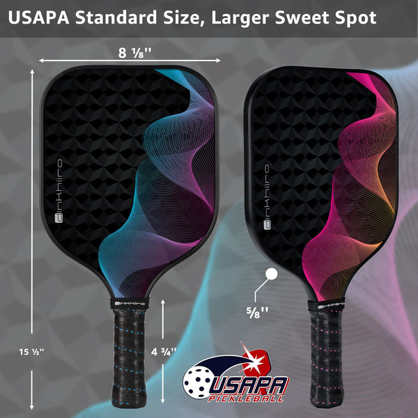 Pickleball-Paddle-Set of 2 Paddles and 4 Indoor Outdoor Balls in Backpack, Fiberglass Pickleball Rackets Pink, Blue for Men Women | Dinkhiiro Pickleball Equipment and Accessories for Adults, Kids