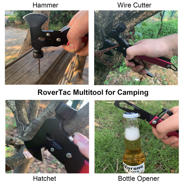 RoverTac Multitool Camping Tool Survival Gear Handy Gifts for Dad Men UPGRADED 14 in 1 Stainless Steel Multi tool with Hammer Axe Knife Plier Screwdrivers Saw Bottle Opener Durable Sheath