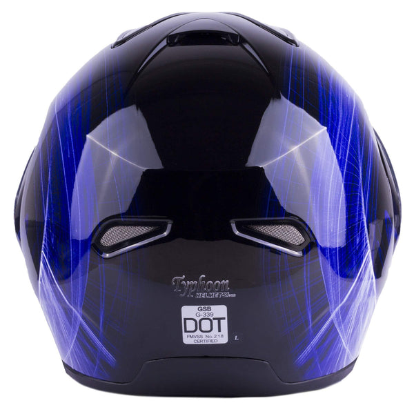 Typhoon G339 Adult Dual Visor Modular Snowmobile Helmet DOT Full Face Flip-up (Blue, Large)