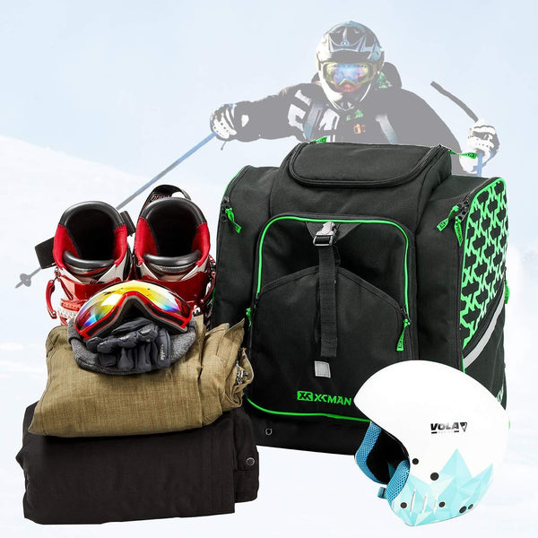 XCMAN Ski Boots and Snowboard Boot Backpack Bag, Excellent for Travel with Waterproof Exterior & Bottom,Green