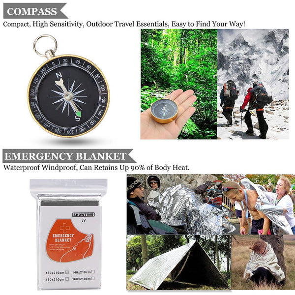 Emergency Survival Kit, Monoki 9-In-1 Compact Outdoor Survival Gear Kits Portable EDC Emergency Survival Tools Set with Gift Box for Camping Hiking Hunting Climbing Travelling or Wilderness Adventures