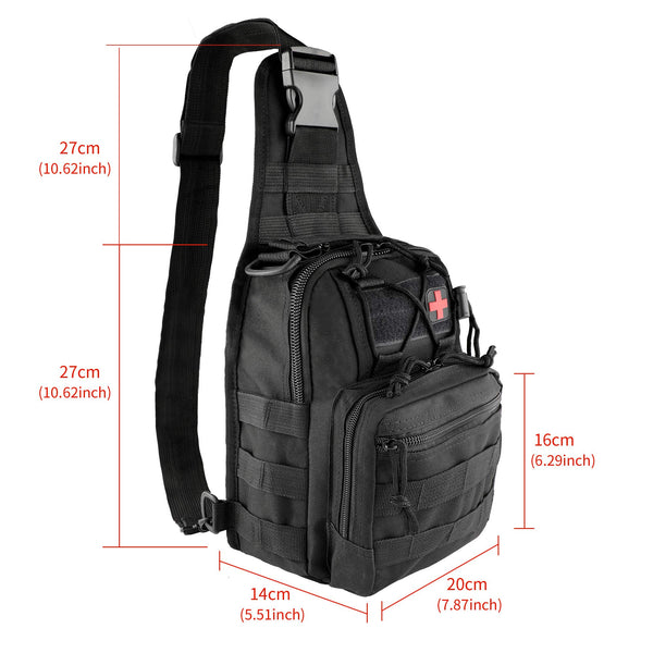 Sun Sante Emergency Trauma Survival First Aid Kit,Military Tactical Sling Rover Shoulder Bag Pack, IFAK EDC Molle System Outdoor Gear for Camping Boat Hunting Hiking Home Car Earthquake and Adventures