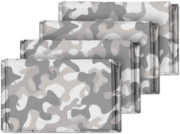 Swiss Safe Emergency Mylar Thermal Blankets (4-Pack) + Bonus Signature Gold Foil Space Blanket: Designed for NASA, Outdoors, Hiking, Survival, Marathons or First Aid (Arctic Camouflage)