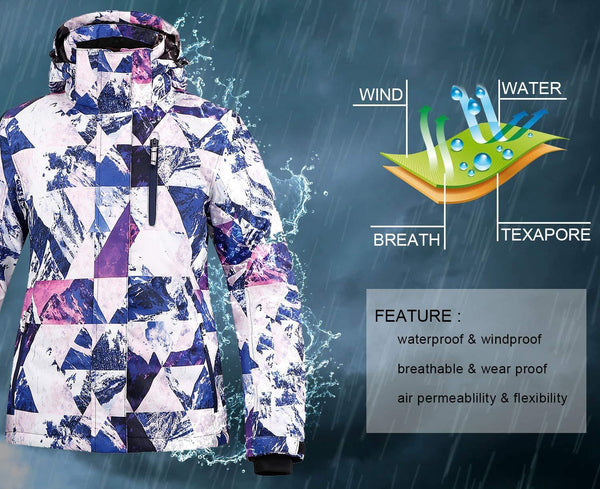 Andorra Ski Jacket Womens Waterproof Mountain Jacket Windproof Snow Jacket,Retro Violet Grunge,S