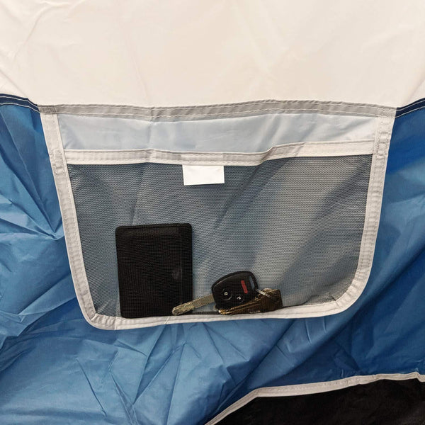 North East Harbor Universal SUV Camping Tent - Up to 8-Person Sleeping Capacity, Includes Rainfly and Storage Bag - 8' W x 8' L x 7.2' H - Gray and Blue