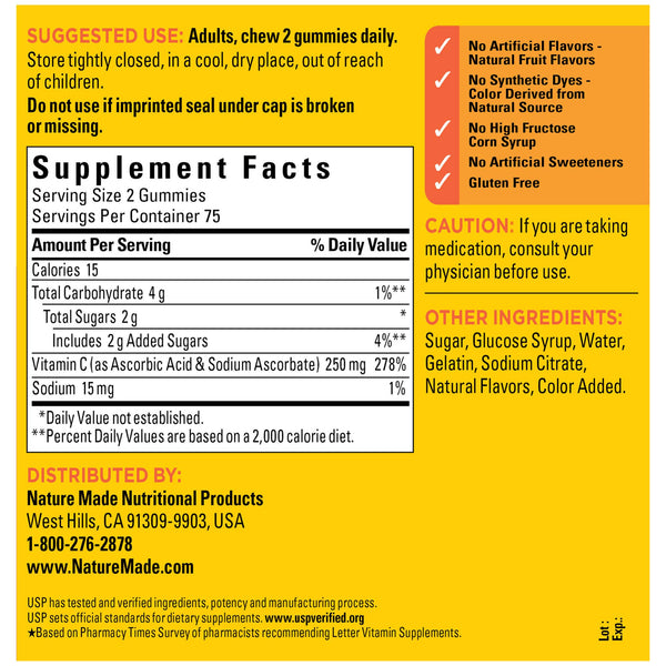 Nature Made Vitamin C 250mg Gummies, 150ct to Help Support the Immune System† (Packaging May Vary)