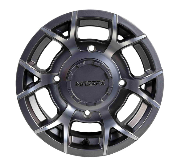 12 inch MASSFX Pit Viper 12x7 4/156 ATV UTV Rims Gun Metal Grey Finish Polaris RZR - 4 Pack Gunmetal Wheels with Lug Nuts