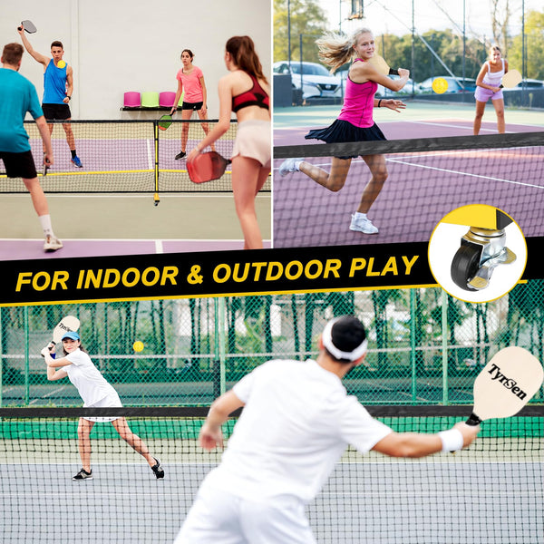 Portable Pickleball Net on Wheels, 22FT Pickleball Net for Driveway Backyard, Strong PE Net, Metal Frame, 4 Pickle Balls, 1 Carry Bag, Pickleball Net System for Indoor & Outdoor Play