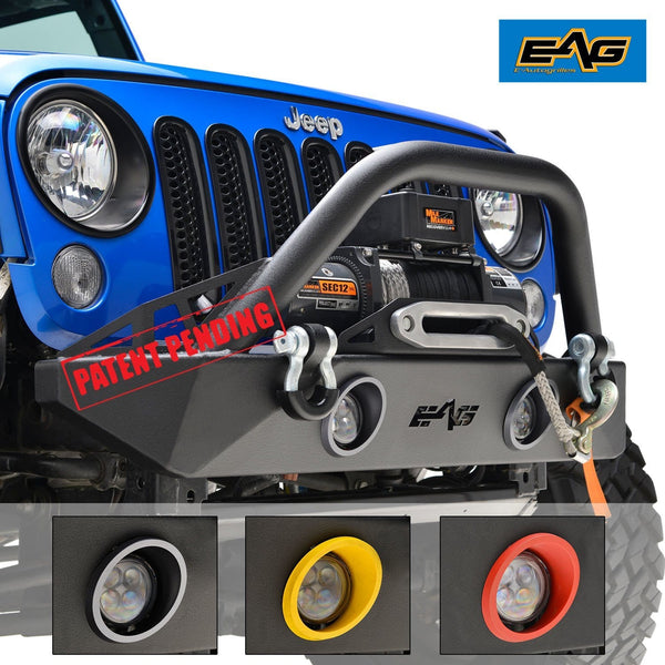 EAG Stubby Front Bumper W/LED Lights & Winch Plate Fit for 07-18 Jeep Wrangler JK