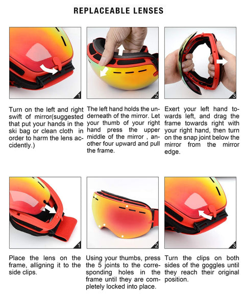 SPOSUNE OTG Ski Goggles Snow Snowboard Goggle Over Glasses with Anti-Fog Spherical Dual Interchangable Lens for Men Women Youth Skiing Snowmobile Eyewear & Helmet Compatible, UV400 Protection