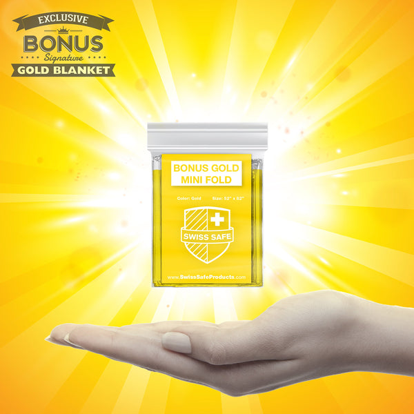Swiss Safe Emergency Mylar Thermal Blankets (4-Pack) + Bonus Signature Gold Foil Space Blanket: Designed for NASA, Outdoors, Hiking, Survival, Marathons or First Aid