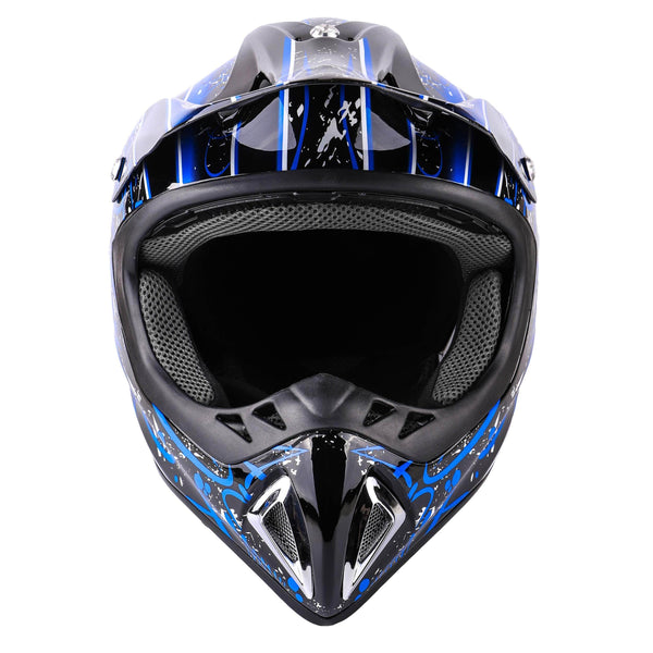 Typhoon Adult Dirt Bike Helmet ATV Off Road ORV Motocross Helmet DOT Motorcycle Blue (Large)