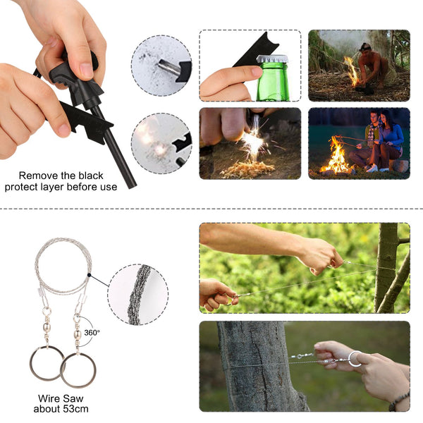 Puhibuox Emergency Survival Kit, 14 in 1 Survival Gear Kit Gift for Men Him, Tactical Defense Equitment Tool for Camping, Hiking, Hunting, Adventure Accessories