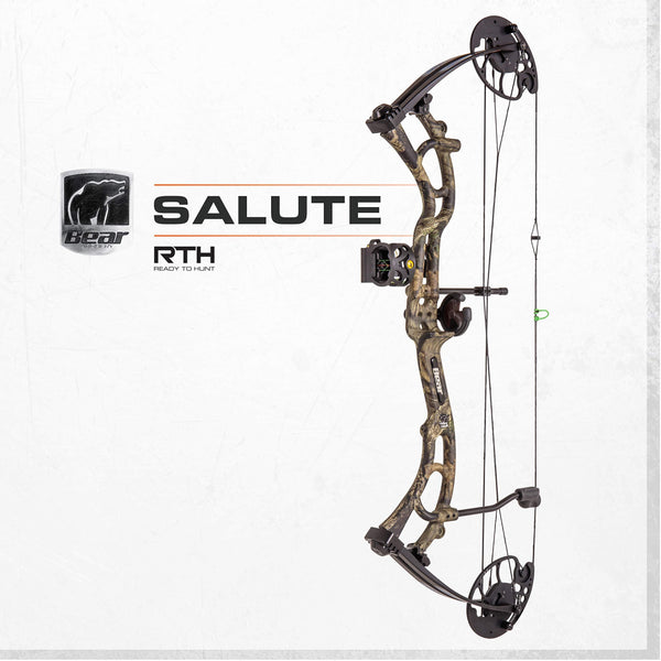 Bear Archery Salute Ready to Hunt Compound Bow Includes Trophy Ridge Sight, Whisker Biscuit, Peep Sight, and S-Loop