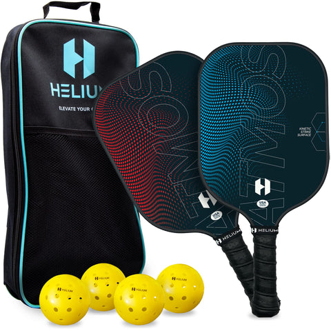 Helium Pro Carbon Fiber Pickleball Paddle Set of 4 - USAPA Certified Pickleball Paddles, High-Spin Texture, Lightweight Honeycomb Core (2 Paddles, 4 Balls, 1 Sports Bag)