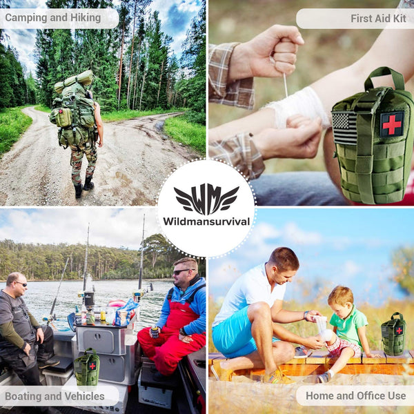 WildmanSurvival 313 pcs. Survival First Aid Kit IFAK Molle System Compatible Outdoor Gear Emergency Kits Trauma Bag for Camping Hunting Hiking Home Boat Car Earthquake and Adventures (GREEN)