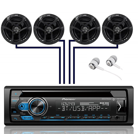 Pioneer DEH-S4100BT Single DIN Bluetooth in-Dash CD USB MP3 AUX AM/FM MIXTRAX Pandora Spotify Android Car Stereo Receiver with 2 Pairs JVC 6.5" 300W 2-Way Coaxial Car Speakers