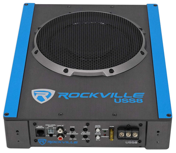 Rockville USS8 8" 600w Slim Under-Seat Active Powered Car/Truck Subwoofer Sub