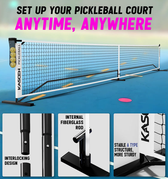 Kascen Pickleball Net - 22 FT Regulation Size Portable Pickleball Net, Pickle Ball Net with Exclusive Ball Holder, 4 Pickleballs & Carry Bag, Pickle Ball Net for Outdoor Indoor Driveway Backyard White