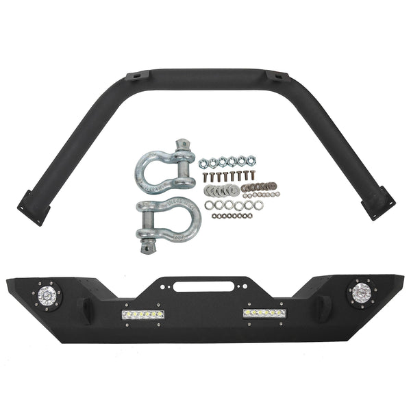 Front Bumper W/Winch Plate & LED Lights D-rings for 2007-2018 Jeep Wrangler JK, Rock Crawler Front Bumper