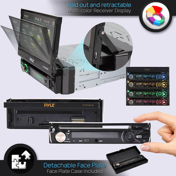 Single DIN Head Unit Receiver - in-Dash Car Stereo with 7" Multi-Color Touchscreen Display - Audio Video System with Bluetooth for Wireless Music Streaming & Hands-Free Calling - Pyle PLTS78DUB