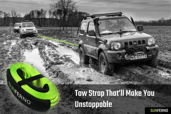 Ultimate Tow Recovery Strap 35000lb - Recover Your Vehicle Stuck in Mud/Snow - Heavy Duty 3" x 20' Winch Snatch Strap - Protective Loops, Water-Resistant - Off Road Truck Accessory - Bonus Storage Bag