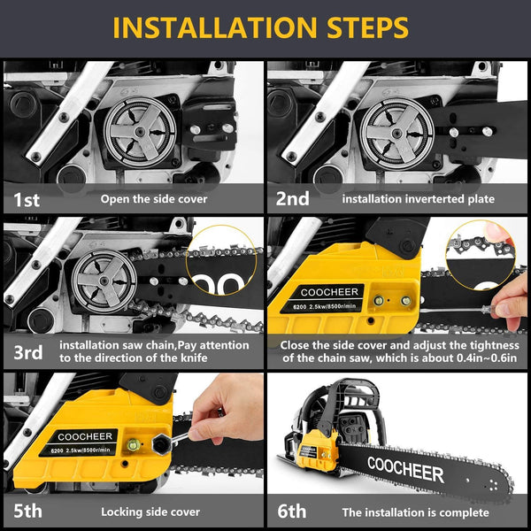 COOCHEER 62CC 20" Gas Chainsaw 2 Stroke Handed Petrol Chain Saw Woodcutting Saw for Farm, Garden and Ranch with Tool Kit