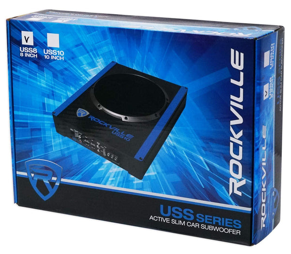 Rockville USS8 8" 600w Slim Under-Seat Powered Car/Truck Subwoofer Sub+Amp Kit