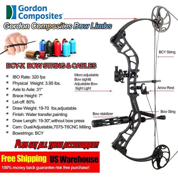TOPOINT ARCHERY Daibow MOMENTOUS Compound Bow Package,CNC Milling Bow Riser,USA Gordon Composites Limb,BCY String,19"-30" Draw Length,19-70Lbs Draw Weight,IBO 320fps (Forest CAMO)