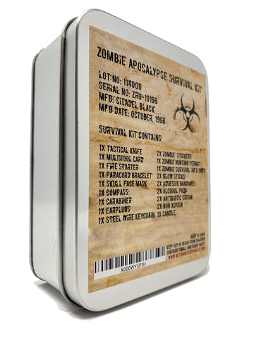 Citadel Black Zombie Apocalypse Survival Kit Multi-Tool, Fire Starter, Skull Mask, Zombie Permit, First Aid, and More
