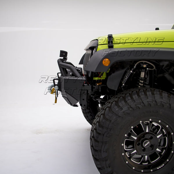 Restyling Factory-Rock Crawler Front Bumper With Fog Lights Hole & Built In Winch Plate Black Textured for 07-18 Jeep Wrangler JK