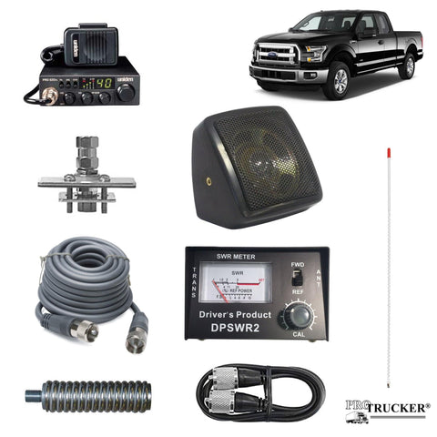Pro Trucker Pickup CB Radio Kit Includes Radio, 4' Antenna, CB Antenna Mount, CB Coax, SWR Meter w/Jumper Coax, Speaker, and Spring