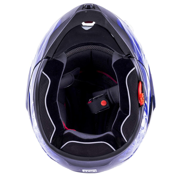 Typhoon G339 Adult Dual Visor Modular Snowmobile Helmet DOT Full Face Flip-up (Blue, Large)