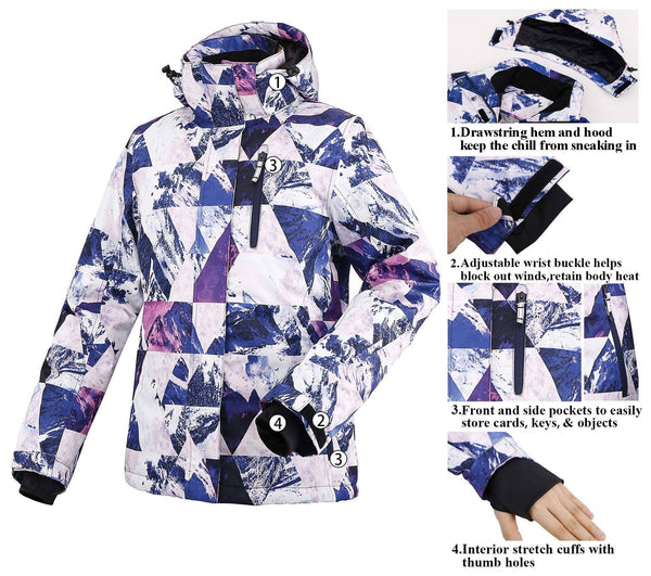 Andorra Ski Jacket Womens Waterproof Mountain Jacket Windproof Snow Jacket,Retro Violet Grunge,S