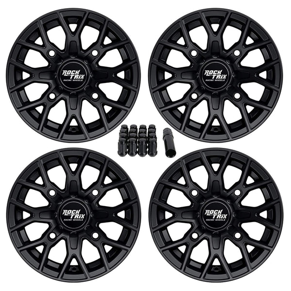 RockTrix RT104 14in ATV Wheels 4x156 Rims | 14x7 | 4+3 Offset | Includes 3/8x24 Spline Lug nuts | Compatible with Many Polaris Sportsman RZR Ranger UTV | 4/156 | Set of 4