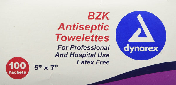 Dynarex Antiseptic Wipe Benzalkonium BZK First Aid Wipes 100/Box