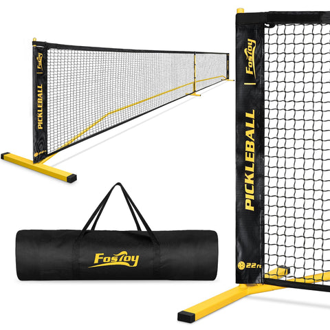 Fostoy Pickleball Net, 22FT Regulation Size Portable Pickleball Net,18-Ply PE Nets Weather Resistant Steady Metal Frame Pickle Ball Net System with Carrying Bag for Outdoor Indoor Driveway Game