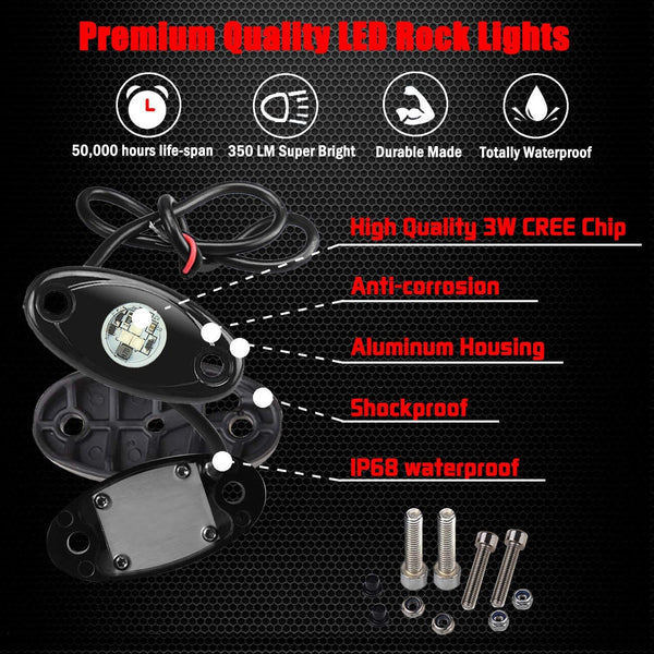 4 Pods LED Rock Lights, Ampper Waterproof LED Neon Underglow Light for Car Truck ATV UTV SUV Jeep Offroad Boat Underbody Glow Trail Rig Lamp (Blue)
