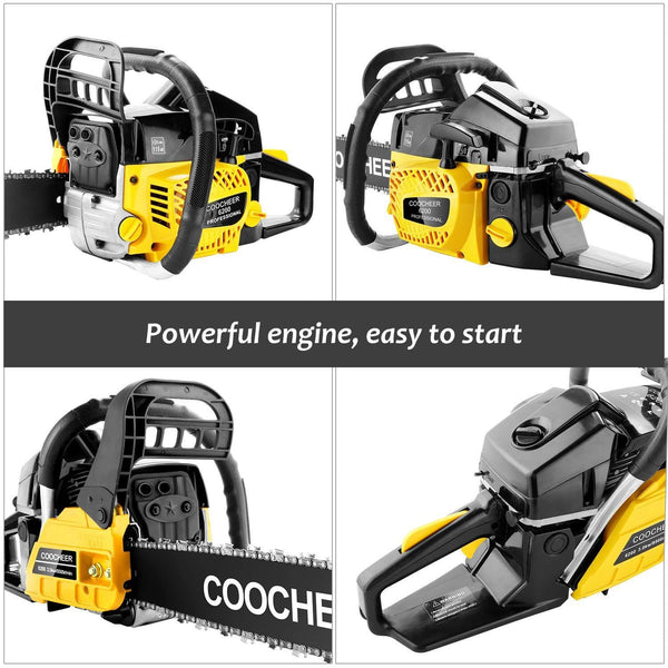 Tinfancy 20 Inch Gas Chainsaw 62CC 2-Stroke Gasoline Powered Chain Saw with Tool Kit for Cutting Trees, Wood, Yellow