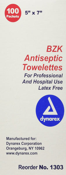 Dynarex Antiseptic Wipe Benzalkonium BZK First Aid Wipes 100/Box