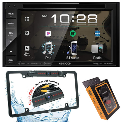 Kenwood DDX26BT Double DIN SiriusXM Ready Bluetooth in-Dash DVD/CD/AM/FM Car Stereo Receiver w/ 6.2" Touchscreen + License Backup Camera Included + Gravity Magnet Phone Holder