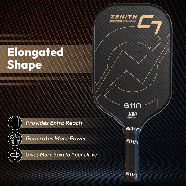 A11N Zenith C7-16mm Pickleball Paddle, T700 Carbon Fiber Thermoformed with Foam Injected Walls, USA Pickleball Approved, Elongated Shape, Gold