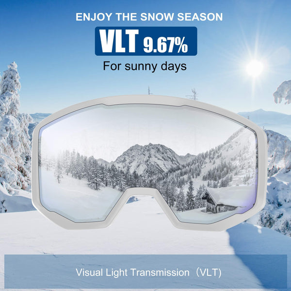 NXONE Ski Goggles for Men and Women, Anti-Fog Over Glasses Snowboard Goggles with UV Protection, Windproof Helmet Compatible Dual Lens Goggles-100% UV Protection