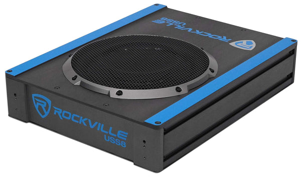 Rockville USS8 8" 600w Slim Under-Seat Active Powered Car/Truck Subwoofer Sub