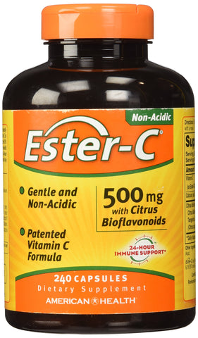 American Health Ester-C with Citrus Bioflavonoids Capsules - 24-Hour Immune Support, Gentle On Stomach, Non-Acidic Vitamin C - Non-GMO, Gluten-Free - 500 mg, 240 Count, 120 Servings