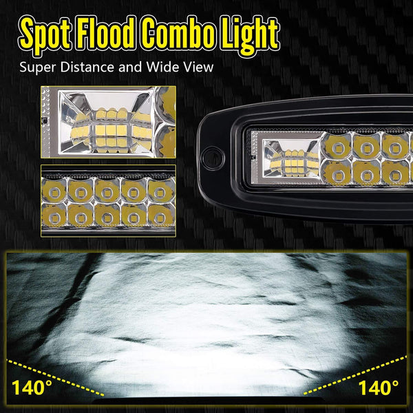 Flush Mount LED Pods, Yvoone-Auto 2Pcs 7 Inch 96W bumper led lights flush mount Spot Flood Combo Driving Light Work Light Bar Fog lights for Jeep, Truck, SUV, Backup